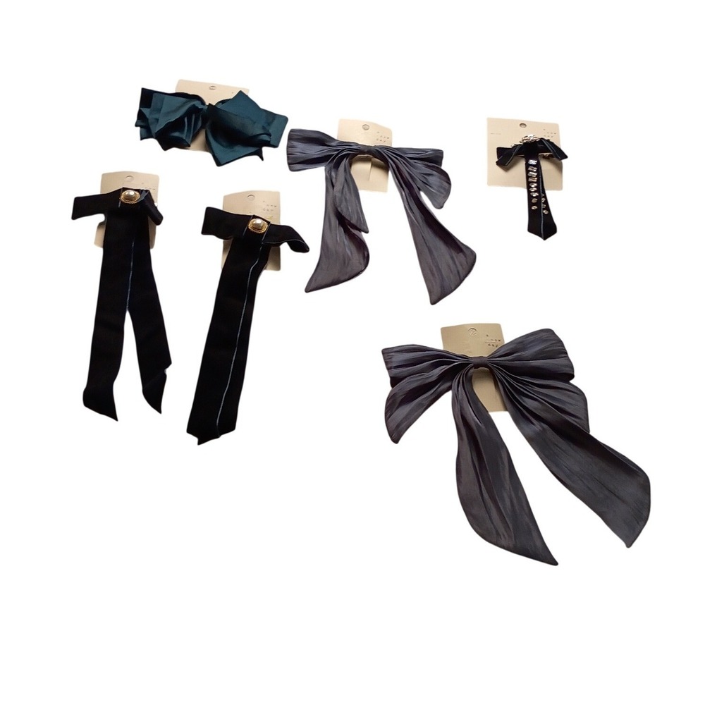 A New Day Hair Clip Bundle 6pc Velvet Satin Pleated Bows Rhinestone Pearl NEW